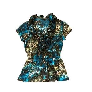 BCX ruffled green/blue multicolor blouse